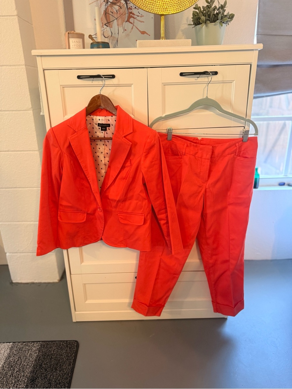 Metaphor Women's Salmon color Blazer and Pants Suit